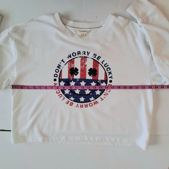 Lucky Brand Don't Worry Be Lucky Cropped Sweatshirt Sz XL - Picture 6 of 8